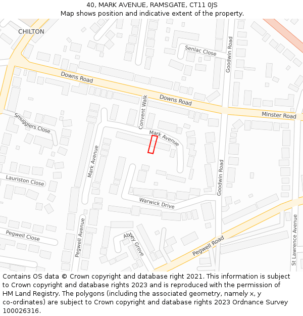 40, MARK AVENUE, RAMSGATE, CT11 0JS: Location map and indicative extent of plot