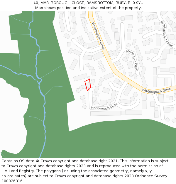 40, MARLBOROUGH CLOSE, RAMSBOTTOM, BURY, BL0 9YU: Location map and indicative extent of plot