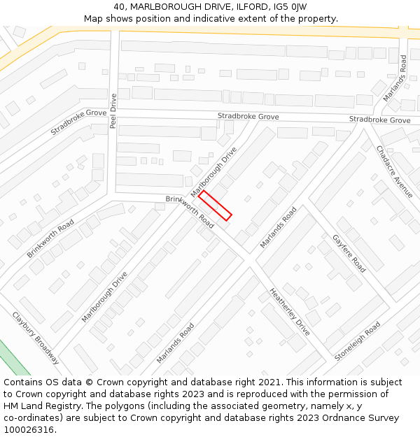 40, MARLBOROUGH DRIVE, ILFORD, IG5 0JW: Location map and indicative extent of plot