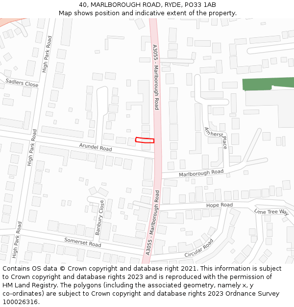 40, MARLBOROUGH ROAD, RYDE, PO33 1AB: Location map and indicative extent of plot