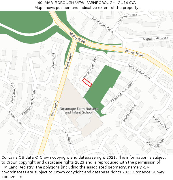 40, MARLBOROUGH VIEW, FARNBOROUGH, GU14 9YA: Location map and indicative extent of plot