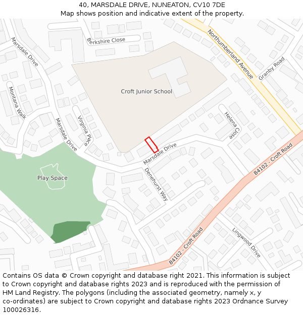 40, MARSDALE DRIVE, NUNEATON, CV10 7DE: Location map and indicative extent of plot