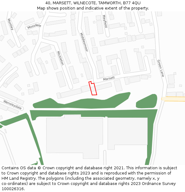 40, MARSETT, WILNECOTE, TAMWORTH, B77 4QU: Location map and indicative extent of plot