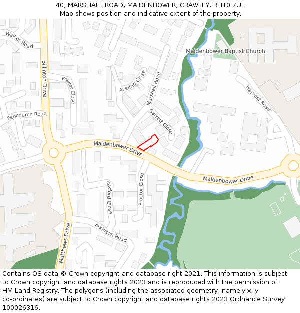 40, MARSHALL ROAD, MAIDENBOWER, CRAWLEY, RH10 7UL: Location map and indicative extent of plot