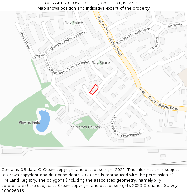 40, MARTIN CLOSE, ROGIET, CALDICOT, NP26 3UG: Location map and indicative extent of plot