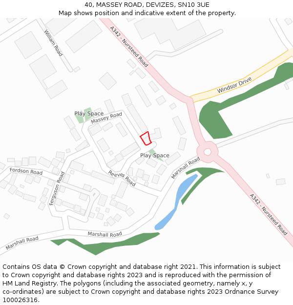40, MASSEY ROAD, DEVIZES, SN10 3UE: Location map and indicative extent of plot