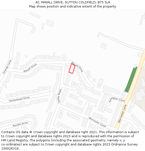 40, MAYALL DRIVE, SUTTON COLDFIELD, B75 5LR: Location map and indicative extent of plot