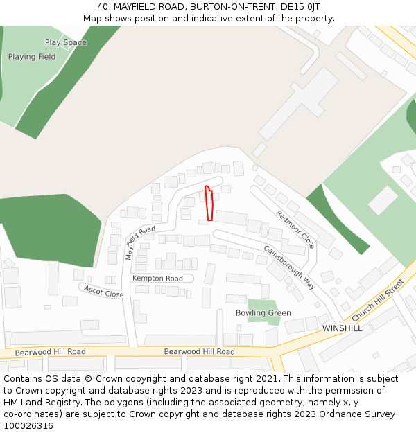 40, MAYFIELD ROAD, BURTON-ON-TRENT, DE15 0JT: Location map and indicative extent of plot