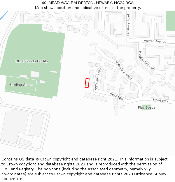 40, MEAD WAY, BALDERTON, NEWARK, NG24 3GA: Location map and indicative extent of plot