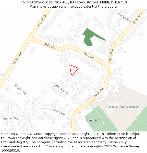 40, MEADOW CLOSE, GOXHILL, BARROW-UPON-HUMBER, DN19 7LG: Location map and indicative extent of plot