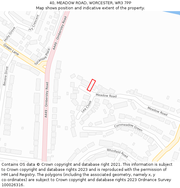 40, MEADOW ROAD, WORCESTER, WR3 7PP: Location map and indicative extent of plot