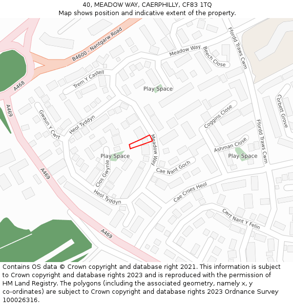40, MEADOW WAY, CAERPHILLY, CF83 1TQ: Location map and indicative extent of plot