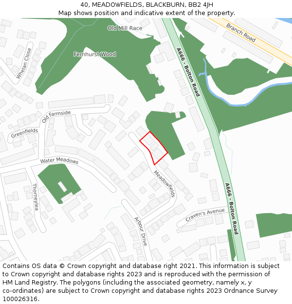 40, MEADOWFIELDS, BLACKBURN, BB2 4JH: Location map and indicative extent of plot