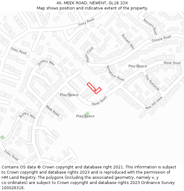 40, MEEK ROAD, NEWENT, GL18 1DX: Location map and indicative extent of plot