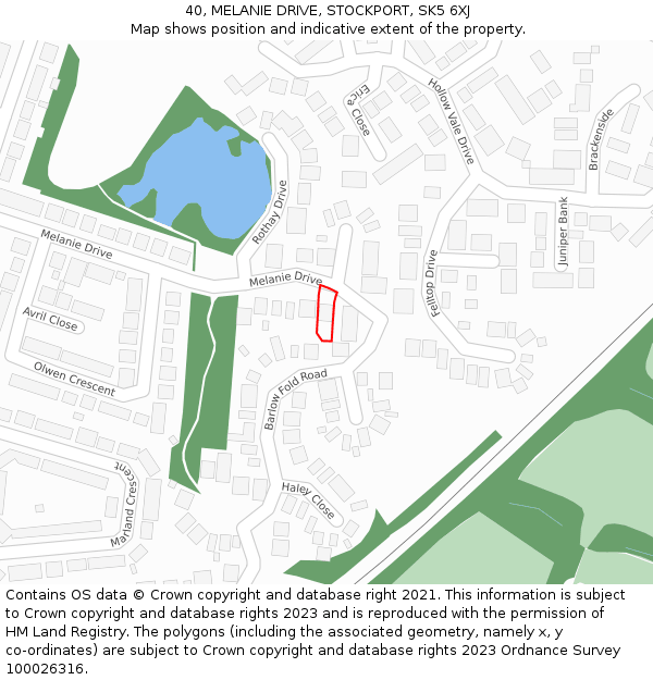 40, MELANIE DRIVE, STOCKPORT, SK5 6XJ: Location map and indicative extent of plot