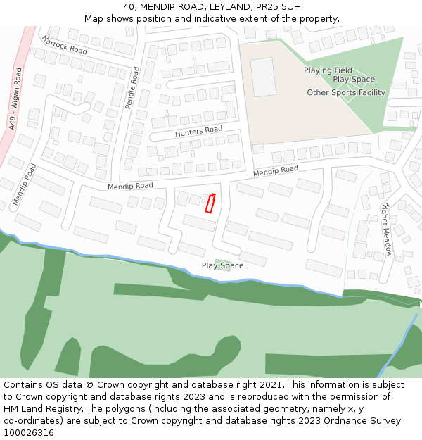 40, MENDIP ROAD, LEYLAND, PR25 5UH: Location map and indicative extent of plot