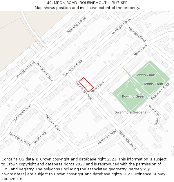 40, MEON ROAD, BOURNEMOUTH, BH7 6PP: Location map and indicative extent of plot