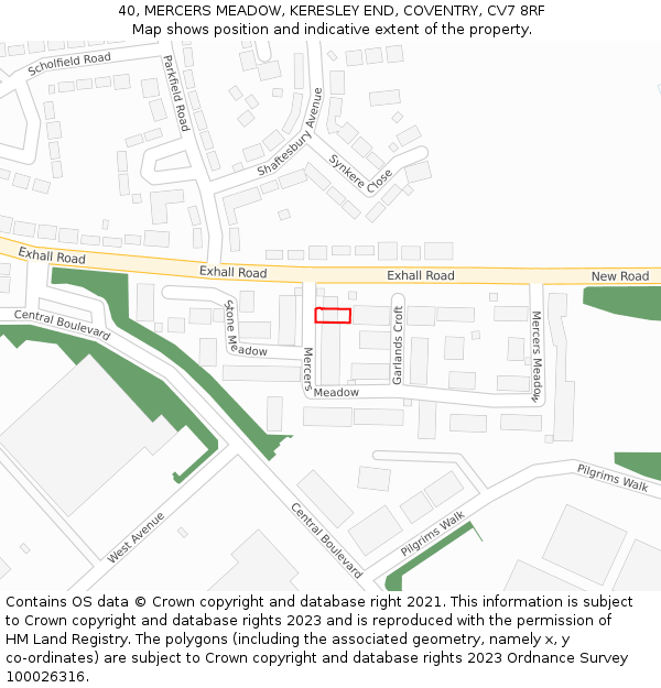 40, MERCERS MEADOW, KERESLEY END, COVENTRY, CV7 8RF: Location map and indicative extent of plot