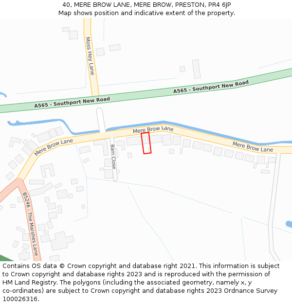 40, MERE BROW LANE, MERE BROW, PRESTON, PR4 6JP: Location map and indicative extent of plot