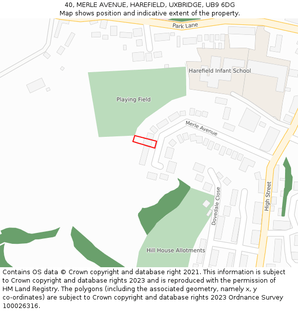 40, MERLE AVENUE, HAREFIELD, UXBRIDGE, UB9 6DG: Location map and indicative extent of plot