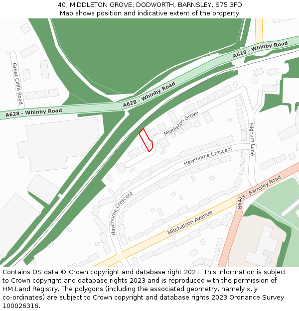 40, MIDDLETON GROVE, DODWORTH, BARNSLEY, S75 3FD: Location map and indicative extent of plot