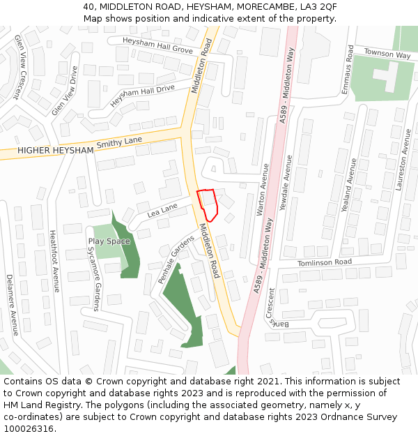 40, MIDDLETON ROAD, HEYSHAM, MORECAMBE, LA3 2QF: Location map and indicative extent of plot