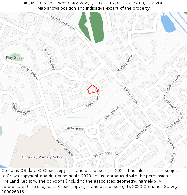40, MILDENHALL WAY KINGSWAY, QUEDGELEY, GLOUCESTER, GL2 2DH: Location map and indicative extent of plot