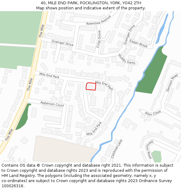 40, MILE END PARK, POCKLINGTON, YORK, YO42 2TH: Location map and indicative extent of plot