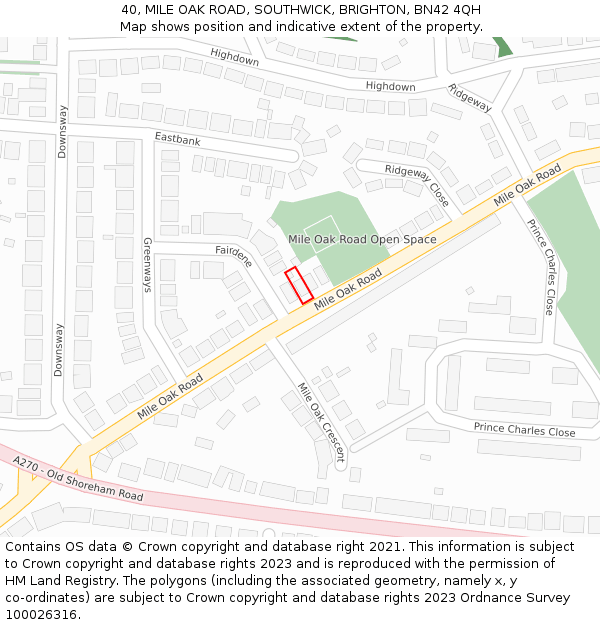 40, MILE OAK ROAD, SOUTHWICK, BRIGHTON, BN42 4QH: Location map and indicative extent of plot