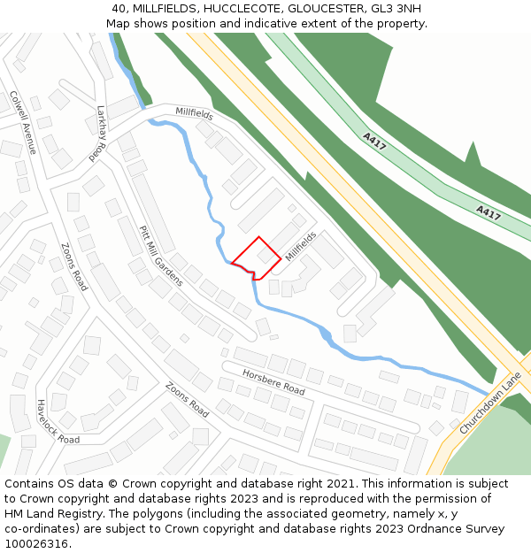 40, MILLFIELDS, HUCCLECOTE, GLOUCESTER, GL3 3NH: Location map and indicative extent of plot