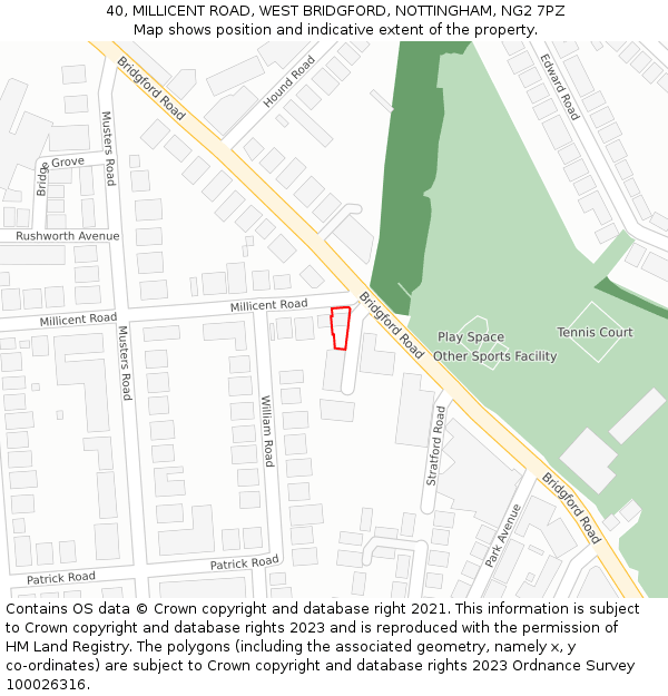 40, MILLICENT ROAD, WEST BRIDGFORD, NOTTINGHAM, NG2 7PZ: Location map and indicative extent of plot