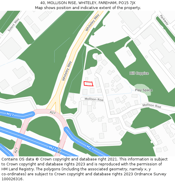 40, MOLLISON RISE, WHITELEY, FAREHAM, PO15 7JX: Location map and indicative extent of plot