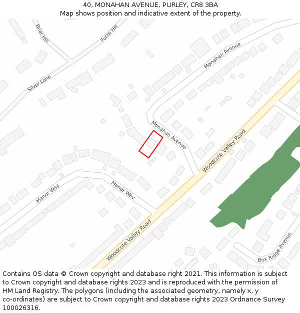 40, MONAHAN AVENUE, PURLEY, CR8 3BA: Location map and indicative extent of plot