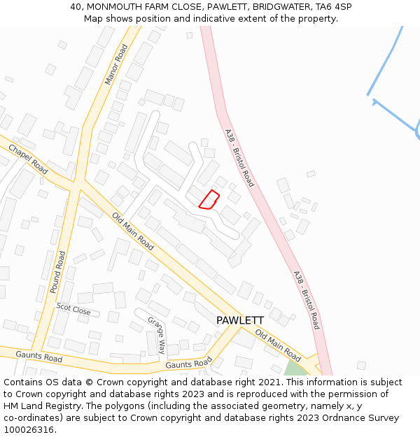 40, MONMOUTH FARM CLOSE, PAWLETT, BRIDGWATER, TA6 4SP: Location map and indicative extent of plot