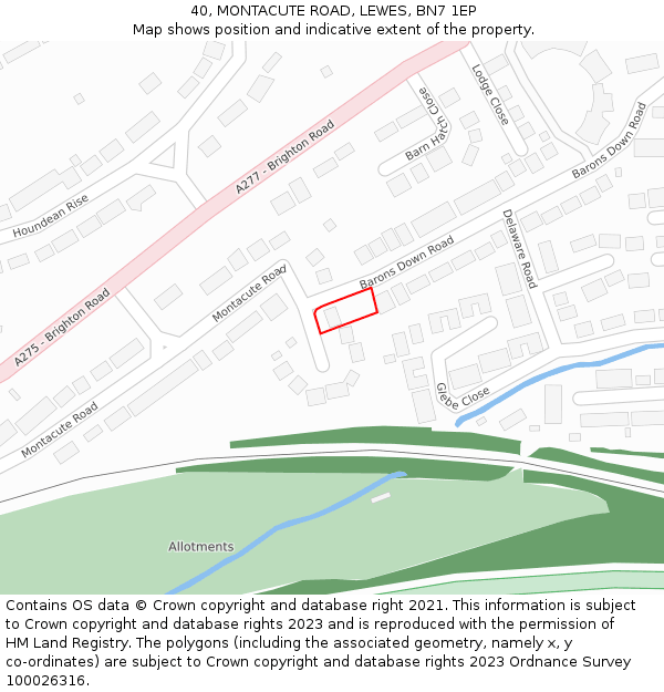 40, MONTACUTE ROAD, LEWES, BN7 1EP: Location map and indicative extent of plot