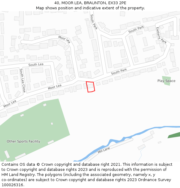 40, MOOR LEA, BRAUNTON, EX33 2PE: Location map and indicative extent of plot