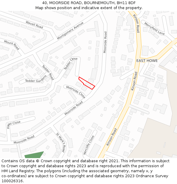 40, MOORSIDE ROAD, BOURNEMOUTH, BH11 8DF: Location map and indicative extent of plot