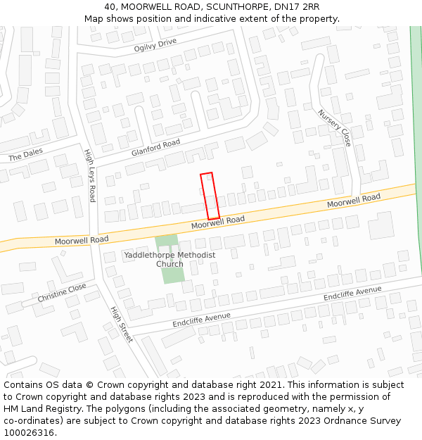 40, MOORWELL ROAD, SCUNTHORPE, DN17 2RR: Location map and indicative extent of plot
