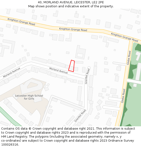 40, MORLAND AVENUE, LEICESTER, LE2 2PE: Location map and indicative extent of plot