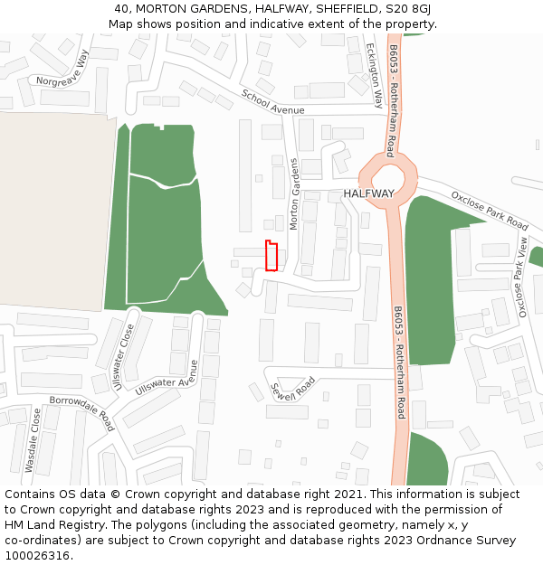 40, MORTON GARDENS, HALFWAY, SHEFFIELD, S20 8GJ: Location map and indicative extent of plot