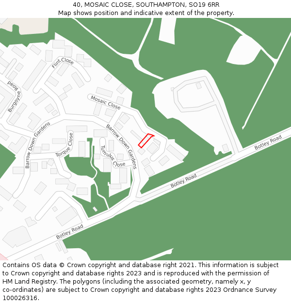 40, MOSAIC CLOSE, SOUTHAMPTON, SO19 6RR: Location map and indicative extent of plot