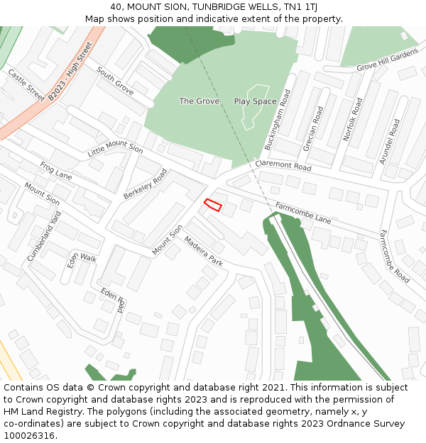 40, MOUNT SION, TUNBRIDGE WELLS, TN1 1TJ: Location map and indicative extent of plot