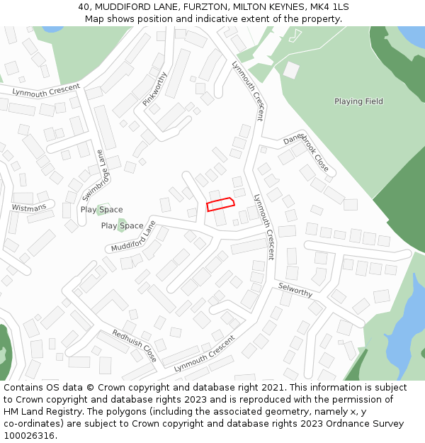 40, MUDDIFORD LANE, FURZTON, MILTON KEYNES, MK4 1LS: Location map and indicative extent of plot