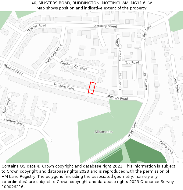 40, MUSTERS ROAD, RUDDINGTON, NOTTINGHAM, NG11 6HW: Location map and indicative extent of plot