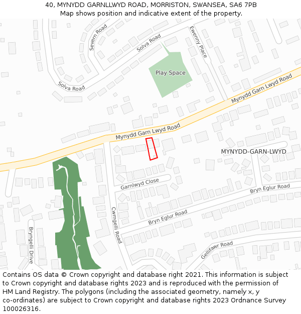 40, MYNYDD GARNLLWYD ROAD, MORRISTON, SWANSEA, SA6 7PB: Location map and indicative extent of plot