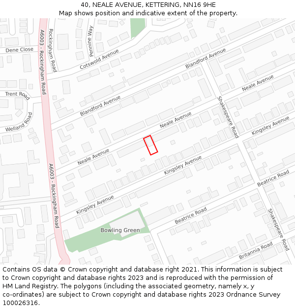 40, NEALE AVENUE, KETTERING, NN16 9HE: Location map and indicative extent of plot