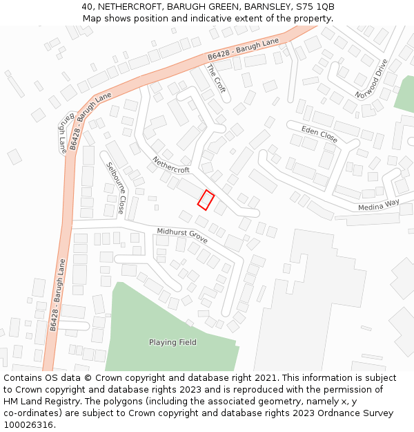 40, NETHERCROFT, BARUGH GREEN, BARNSLEY, S75 1QB: Location map and indicative extent of plot