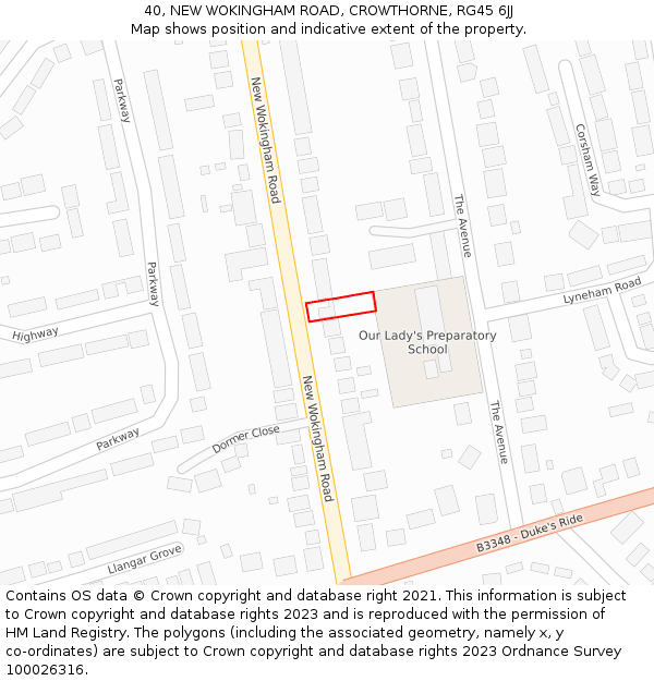 40, NEW WOKINGHAM ROAD, CROWTHORNE, RG45 6JJ: Location map and indicative extent of plot