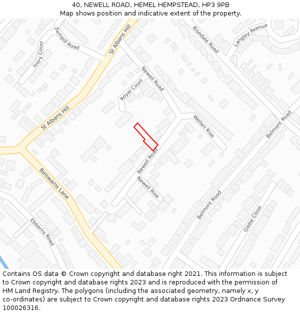 40, NEWELL ROAD, HEMEL HEMPSTEAD, HP3 9PB: Location map and indicative extent of plot