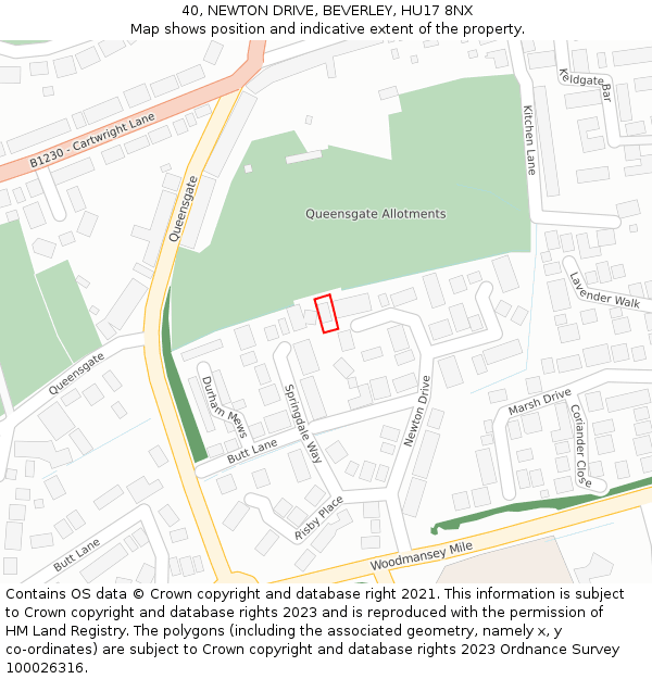 40, NEWTON DRIVE, BEVERLEY, HU17 8NX: Location map and indicative extent of plot